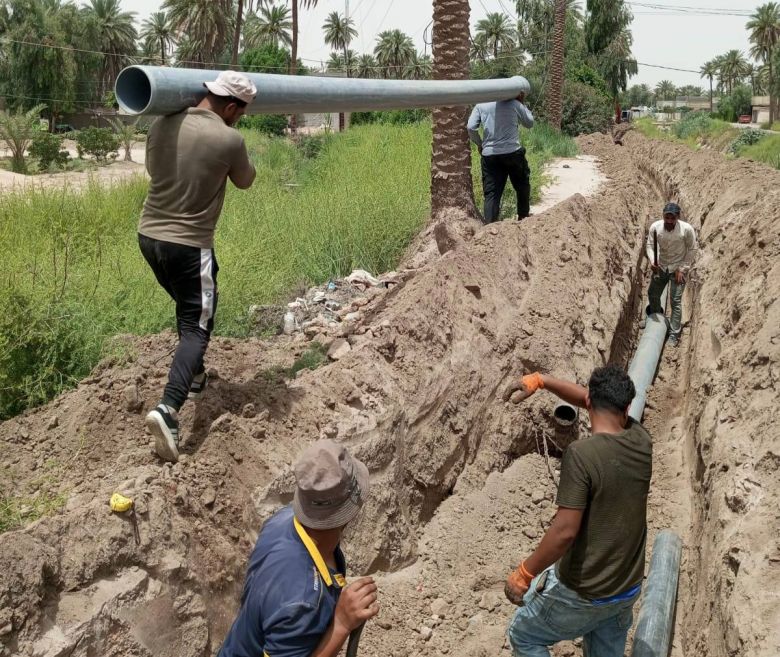 ماء كربلاء تعلن عن الاستمرار بإنجاز الخطوط الناقلةً لمجمع الساقي في  قضاء الجدول الغربي