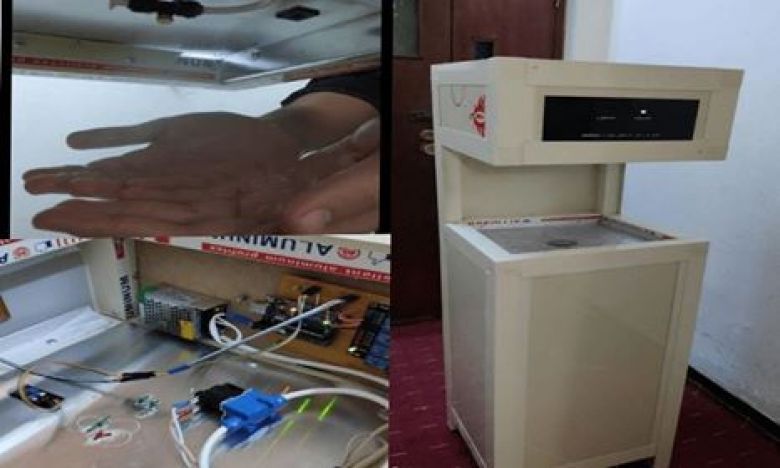 كلية الهندسة في جامعة كربلاء تصنع منظومة لتعقيم الأيدي بطريقة أوتوماتيكية